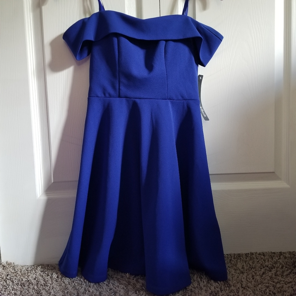 Sequin Hearts Women's Dress 0 Blue Strapless Off the Shoulder Padded NWT